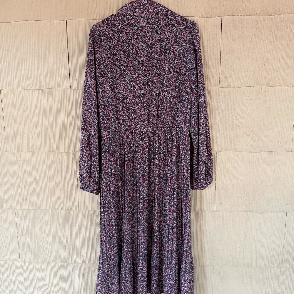 Banana Republic Tie Neck Pleated Midi Dress In Pink Multi Color - Picture 6 of 6